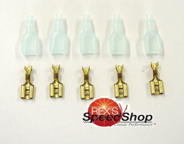 Pack Of 5 Female Spade Crimps And Insulators Rexs Speed Shop